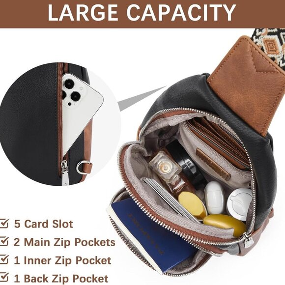 Sling Bag for Women Crossbody Purse Crossbody Bag Leather Chest Bag with Adjusta - Picture 4 of 8